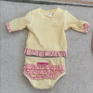 Ruffle Butts Yellow and Pink Striped Swim Diaper Cover